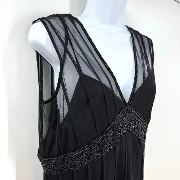 MixIt Y2K Black Mesh Midi Dress 10 Beaded Whimsigoth Event Goth Vamp Witchy - Picture 2 of 9